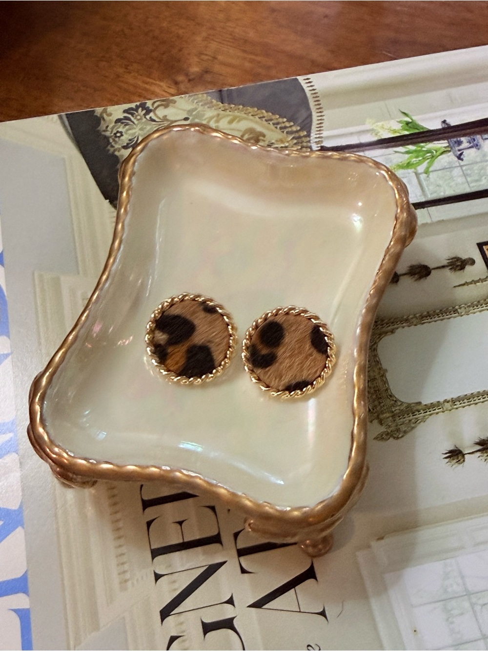 925 Leopard Print Button Earrings 1”
